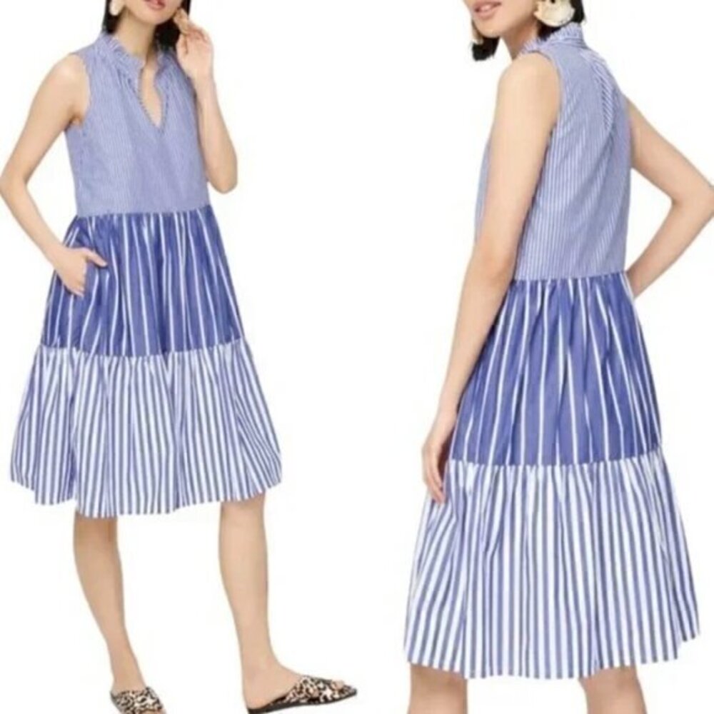 J. Crew Sleeveless Tiered Popover Dress in Mixed Stripe Size XS NWOT